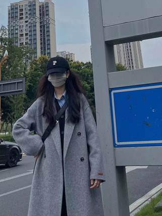 灰色呢子大衣2023秋冬季韩系中长款高级感小个子赫本风毛呢外套女