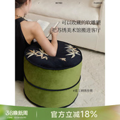 轻奢可拆洗沙发坐垫O 蜡笔派巴山竹夜竹节刺绣坐墩中式 孤品4折