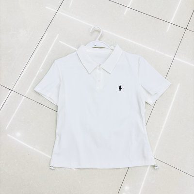 93.2棉6.8氨纶抽绳短款小个子T恤女polo领洋气百搭上衣polo衫8110