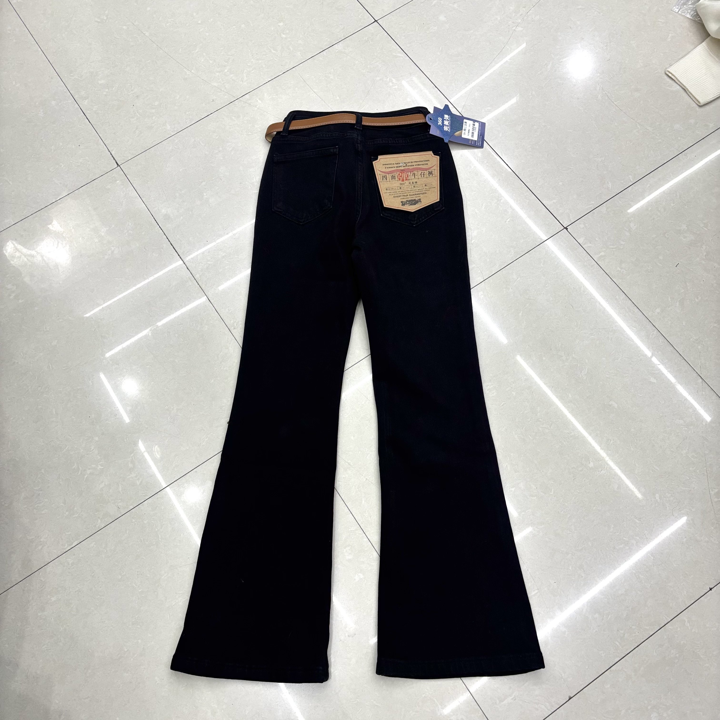 加绒加厚小猫皮带牛仔裤女宽松高腰显瘦直筒裤九分阔腿裤855