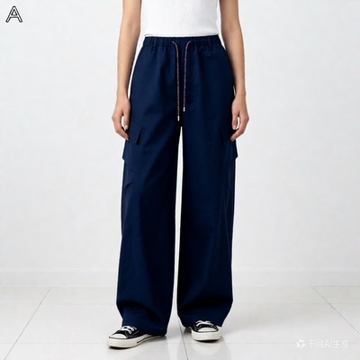 74棉24莱赛尔2氨纶松紧腰抽绳工装裤女宽松休闲阔腿长裤子8311