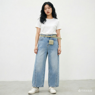 女阔腿裤 2026春季 百搭显瘦牛仔裤 时尚 潮配腰包6566 新款