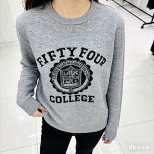 羊毛针织毛衣减龄学院风字母设计圆领长袖上衣女休闲毛衣66761