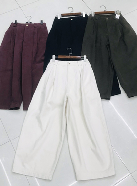 k2515金扣高腰宽松显瘦拖地阔腿裤磨毛女