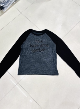 拼色插肩长袖t恤显瘦洋气衫修身减龄女时尚打底上衣91375