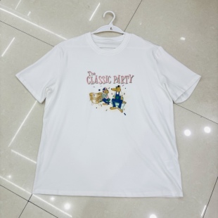 79棉21锦纶3氨纶时尚字母小狗卡通印花百搭圆领短袖T恤2232