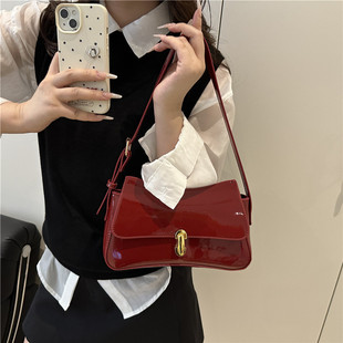 时尚 新款 百搭复古腋下包亮面单肩包 小众质感包包女包2025夏季 法式