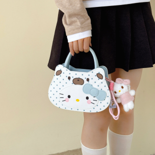 可爱卡通少女猫咪手提包包2026夏季新款百搭斜挎包精致外出小拎包