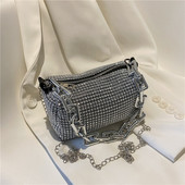 夏天小包包女2022新款 韩版 洋气亮钻小方包百搭链条包单肩斜挎女包