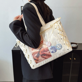 日系痛包丝带蝴蝶结可爱手提包大容量吧唧透明谷子单肩百搭托特包