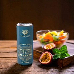 网红香港进口NEON TIGER-金桔百香果果汁苏打健康汽水低糖330MLX6