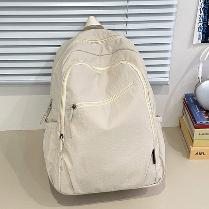 尼龙双肩包女休闲户外旅游后背包超轻便防水大容量大学生纯色书包