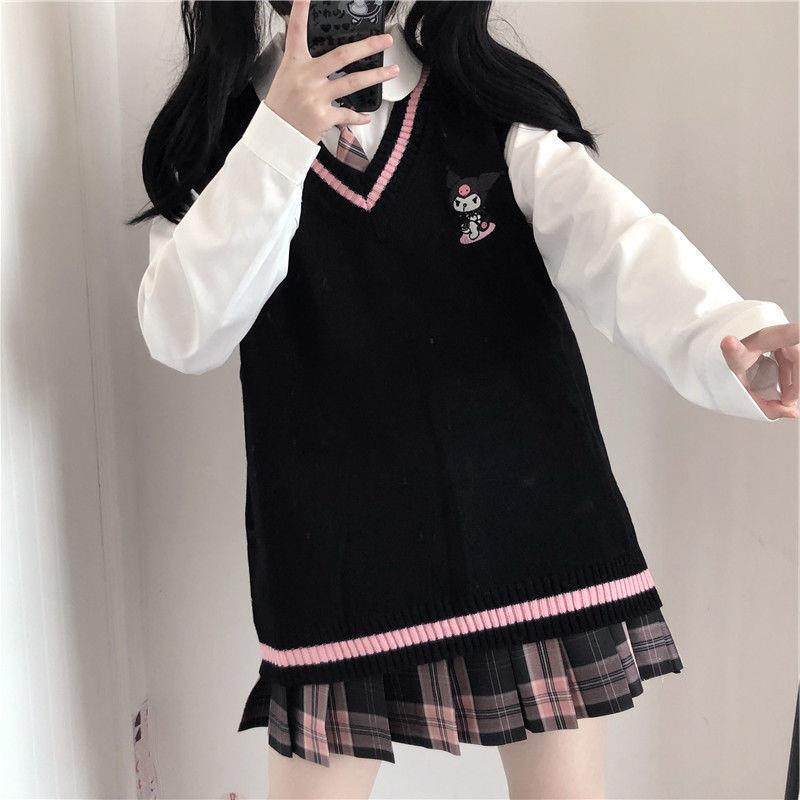 学院风jk刺绣毛衣马甲背心女秋冬新款学生韩版百搭针织衫外套