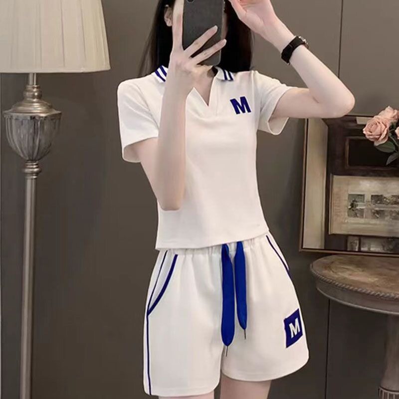 春季新款女装胖妹妹大码套装女夏季新款时尚宽松显瘦遮肉Polo衫短