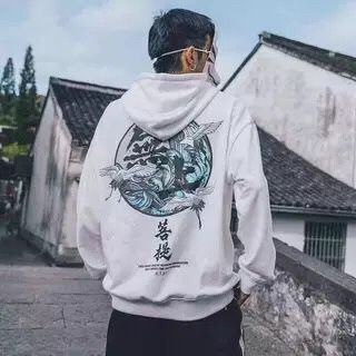 无上菩提连帽卫衣男仙鹤中国风长袖男秋冬季韩版潮流宽松纯棉外套