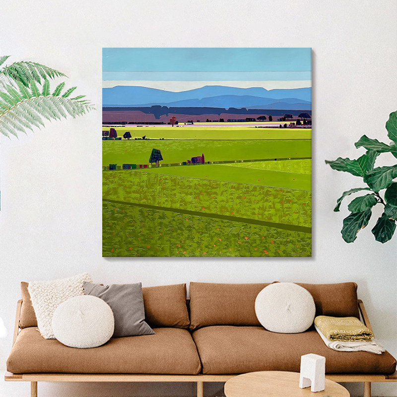 北欧田园玄关手绘油画客厅玄关装饰画抽象肌理画餐厅绿色风景挂画