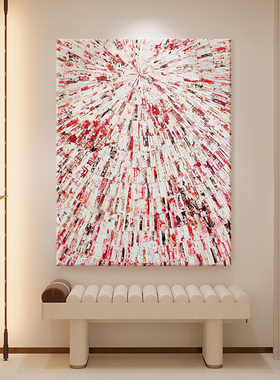 波洛克手绘油画红色抽象肌理画客厅装饰画玄关泼墨风小众艺术挂画