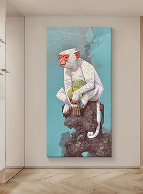 入户玄关白色猴子手绘油