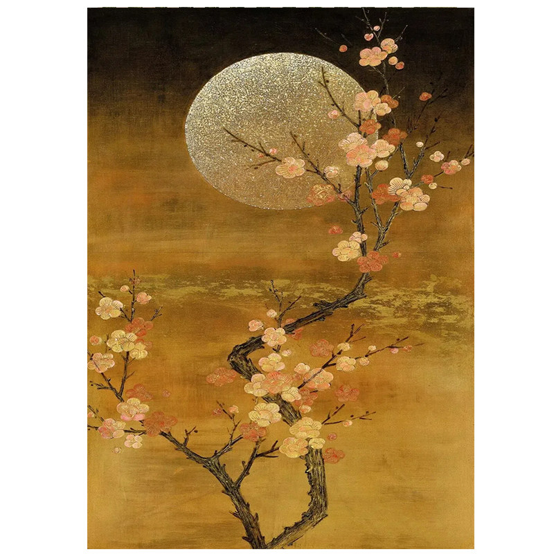 中古风一枝梅花手绘油画