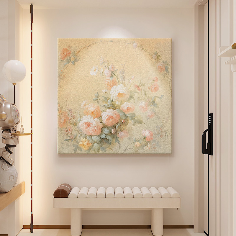 法式奶油风客厅装饰画壁画牡丹花花卉手绘油画艺术高级感玄关挂画