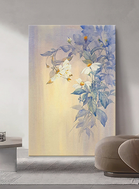 白玉兰纯手绘油画 画新中式玄关装饰画 画客厅抽象花卉紫色丙烯工