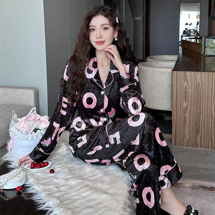 金丝绒睡衣女春秋冬季长袖2025