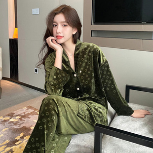 高级感 春秋家居服套装 金丝绒睡衣女秋冬2024年新款 ins风网红爆款