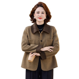 妈妈秋装外套翻领50岁中年妇女双面呢上衣中老年女装春秋呢子