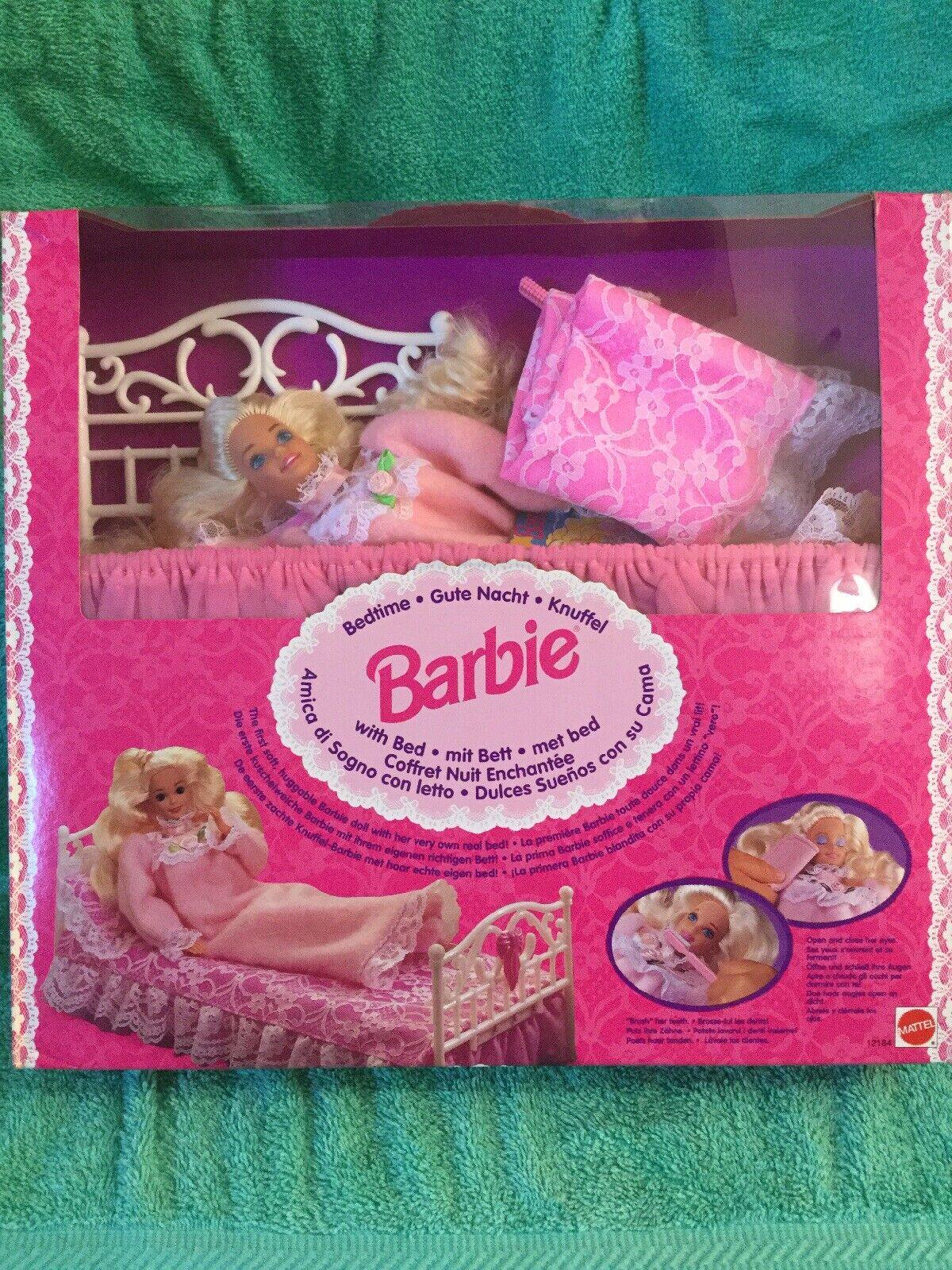 barbie bedtime 1994 粉红 睡衣 家具床 可闭眼 芭比娃娃礼盒