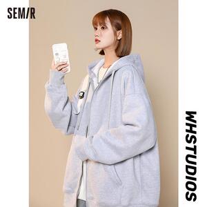 森马宽松2024秋冬新款慵懒风卫衣穿搭外套女大尺码休闲加厚开衫潮