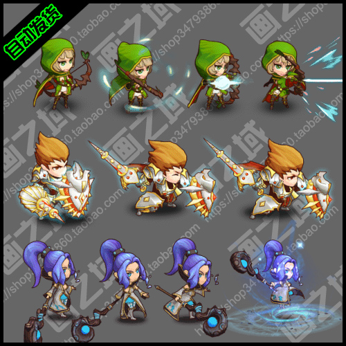 游戏素材赠头像Q217【横版】日韩Q萌 PNG透明序列帧角色+怪物 设