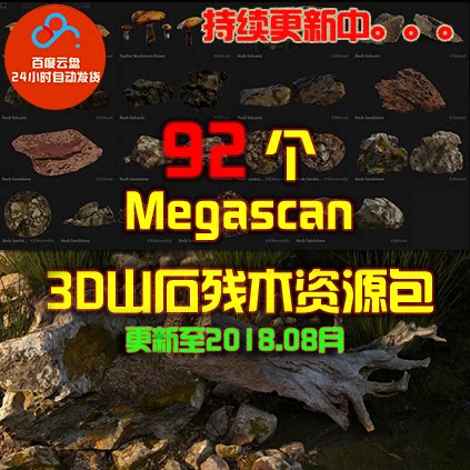 Quixel Megascan 3D岩石残木素材包 支持UE4 U3D C4D Max Maya