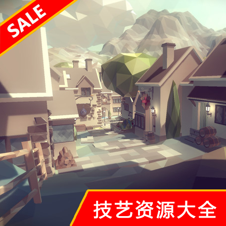 unity3d场景资源低模LowPoly房子手推车道具树木u3d游戏模型素材