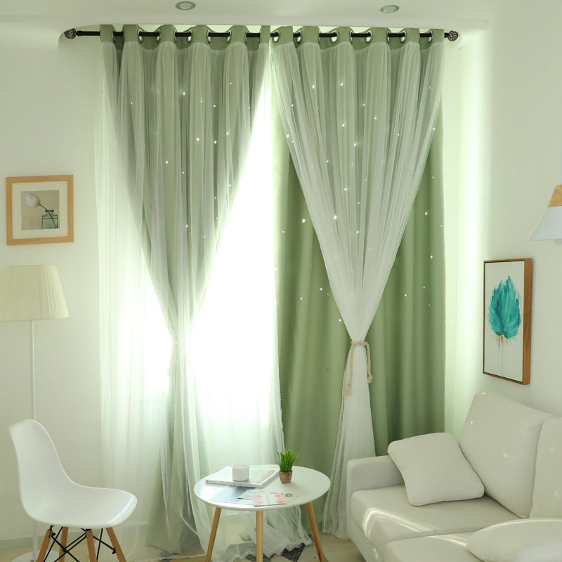 北欧简约儿童房窗帘温馨女孩韩式少女ins镂空星星款卧室温馨飘窗