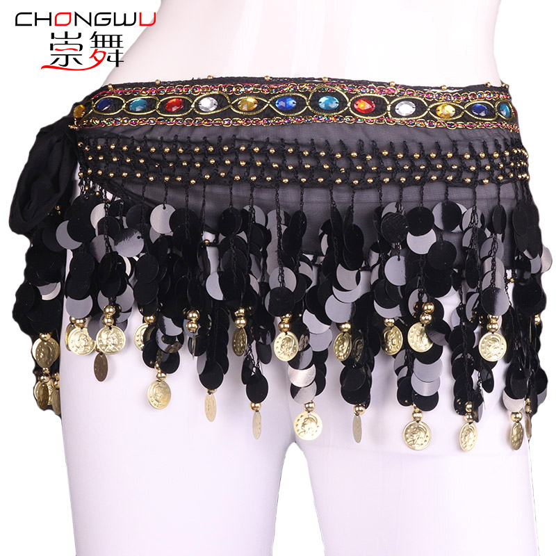 肚皮舞腰链女初学者练功彩钻铜锣雪纺腰链印度舞成人新款百搭臀巾