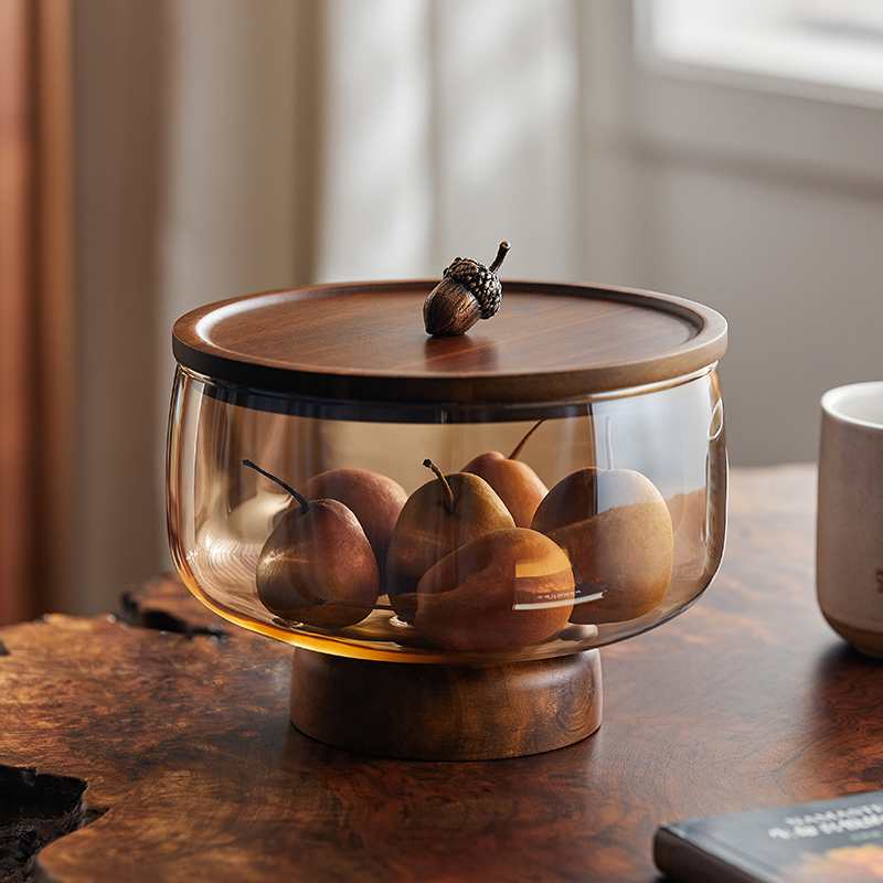 绿朵轻奢琥珀色玻璃果盘