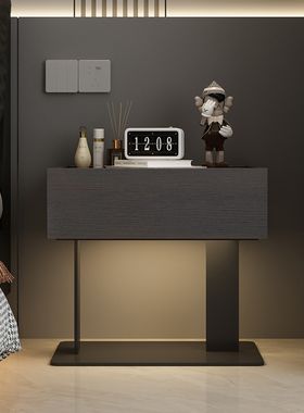 卧室实木床头柜创意碳素钢底座床边柜意式极简悬浮储物柜感应灯