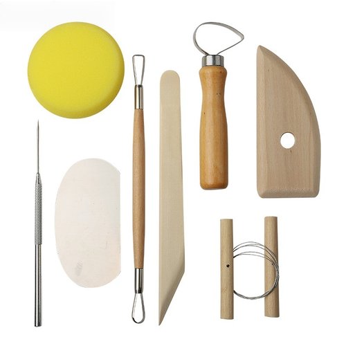 木质陶艺工具8件套陶泥泥塑软陶泥工具套装油泥修坯刀刮刀铝棒针