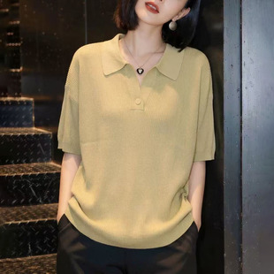 减龄宽松显瘦POLO衫 女2026新款 上衣0325z 针织衫 春夏黄色翻领短袖