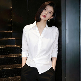 上衣0320z 减龄收腰显瘦不规则短款 春夏白色翻领衬衫 女士2026新款