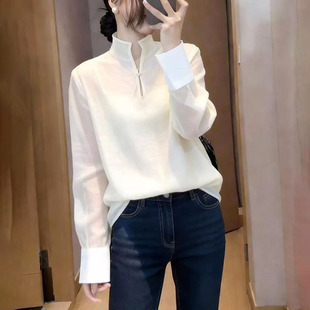 春夏白色立领女士衬衫 洋气减龄宽松显瘦打底上衣0325z 早2026新款