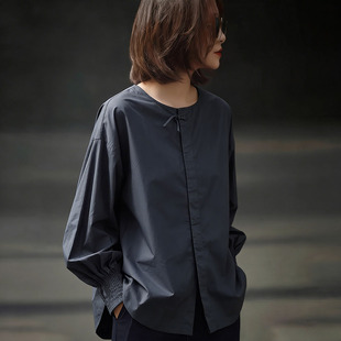 减龄气质通勤宽松灯笼袖 2026新款 上衣0319z 女士长袖 春夏圆领衬衫