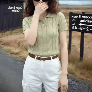 慵懒减龄休闲显瘦POLO衫 女2026新款 上衣0322z 针织衫 春夏绿色短袖