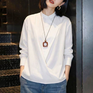 减龄宽松显瘦休闲通勤上衣0325z 时尚 春夏白色立领衬衫 女2026新款