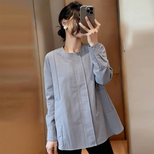 2026新款 女长袖 宽松显瘦减龄洋气休闲上衣0325z 灰色衬衫 春夏法式