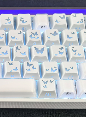 XVXH白色蝴蝶爱心侧刻键帽适配EV63迈从Ace68夜魔made68美加狮ATK