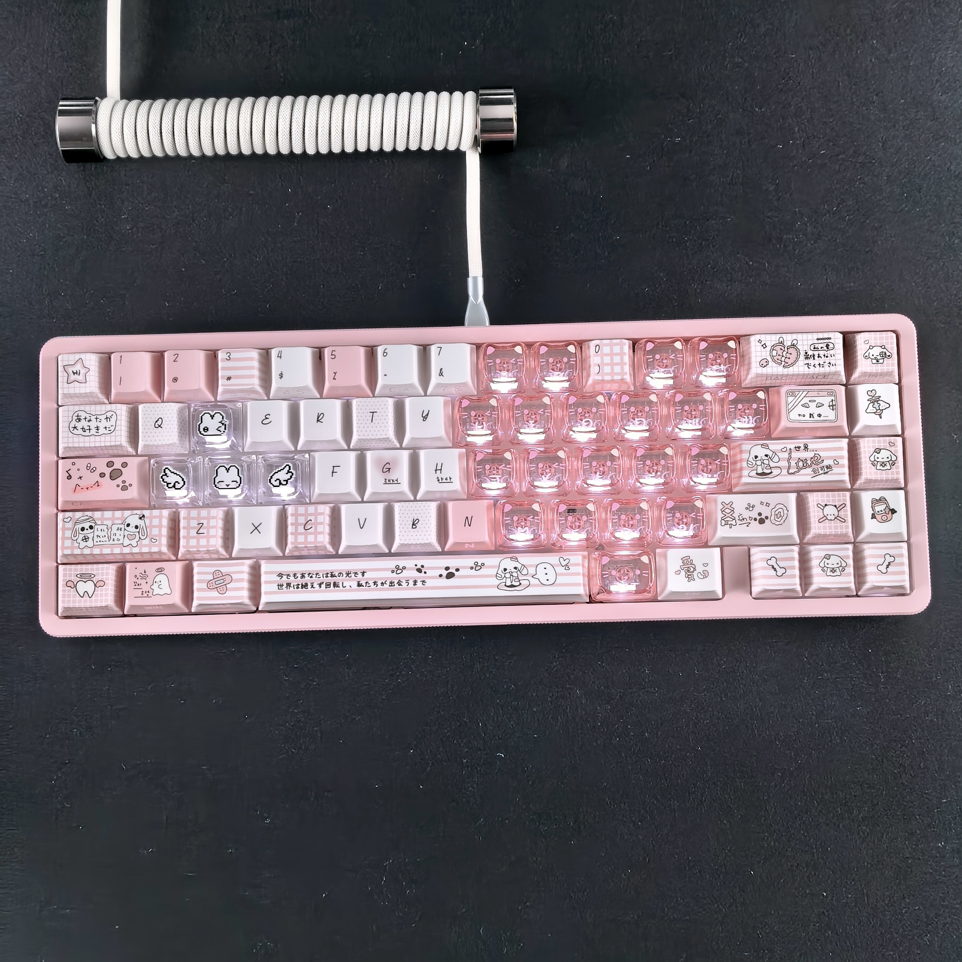 像素兔+可爱猫透明爱心键帽适配EV63迈从Ace68小蜜蜂made68 ATK图片