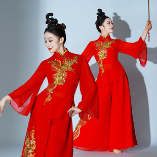 中国红舞蹈演出服胶州秧歌舞蹈服中老年打腰鼓广场舞服装新款套装