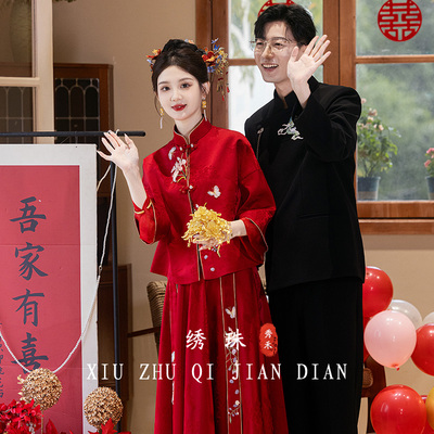 新中式敬酒服新娘秋冬订婚服