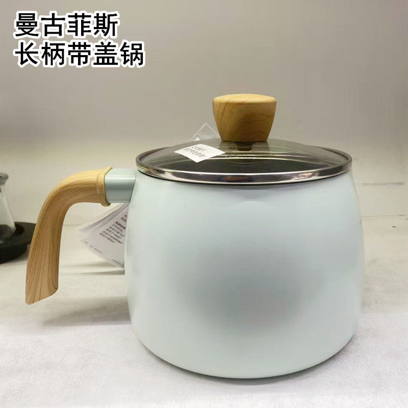 IKEA宜家国内代购曼古菲斯长柄带盖锅不粘涂层/绿色奶锅煮面锅具